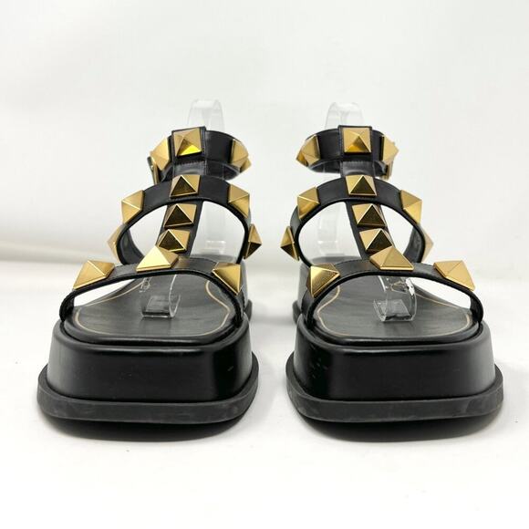 Valentino Garavani Roman Stud Black Leather Platform Sandals – Size 38 - Picture 3 of 9